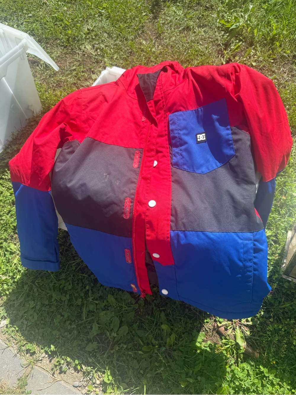 DC Colorblock Kids Puffer Jacket in Red, Blue & Black